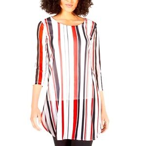 Alfani Women's Striped‎ Popover Tunic Size M 3/4 Sleeves Side slits Half lined
